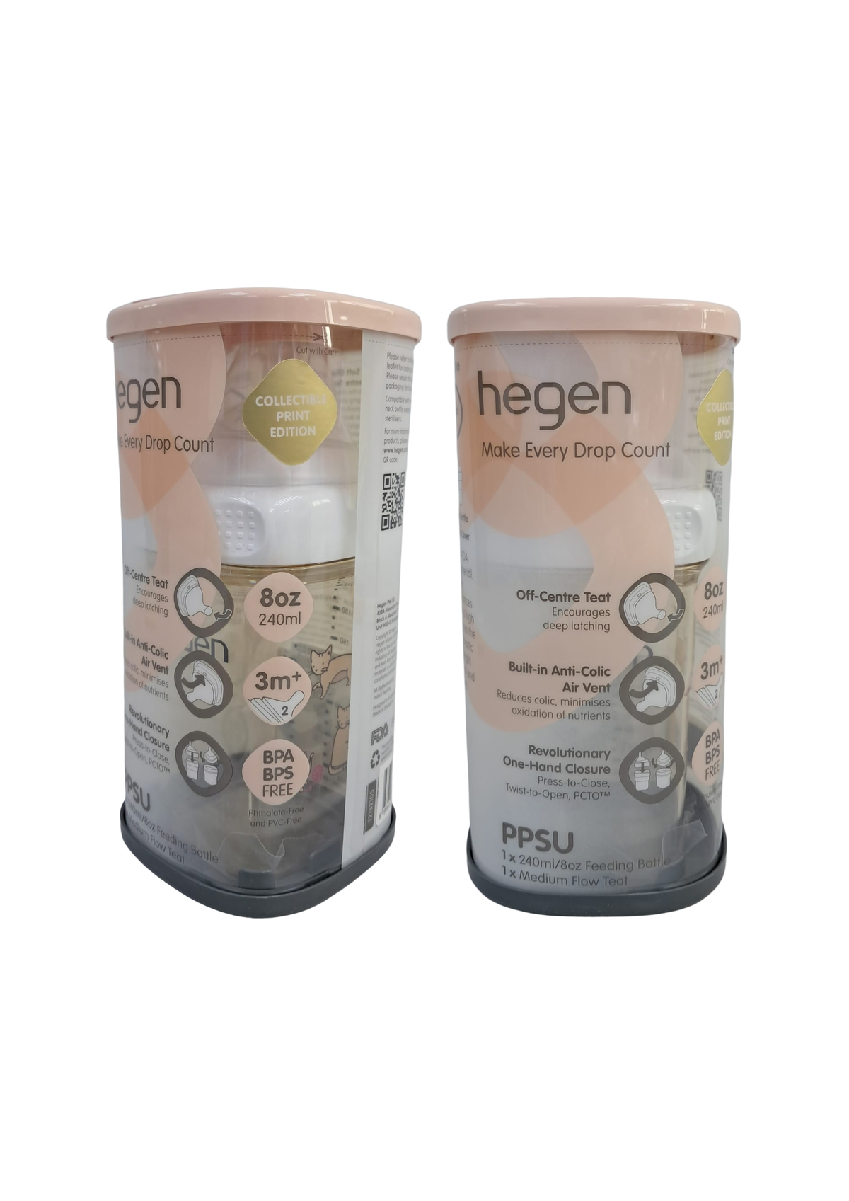 Hegen – PCTO™ PPSU Multi-Purpose Wide-Mouth Baby Bottle 240ml/8oz (Pack of 2) Pink