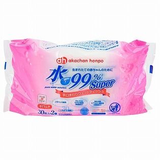 Akachan Honpo - Pure Water 99% Baby Wet Tissue (For Hands and Mouth) (30 pieces x 2 packs) (Parallel Imported Product) 