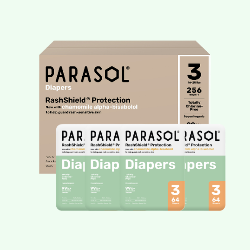 PARASOL Clean+Dry® Natural Disposable Diapers (Size 3/M, 64pcs) x 4 Packs